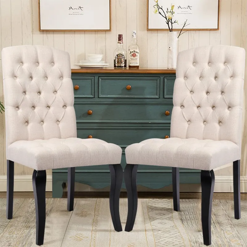 107cm Height Set of 2 Comfortable Linen Buttoned Dining Chairs