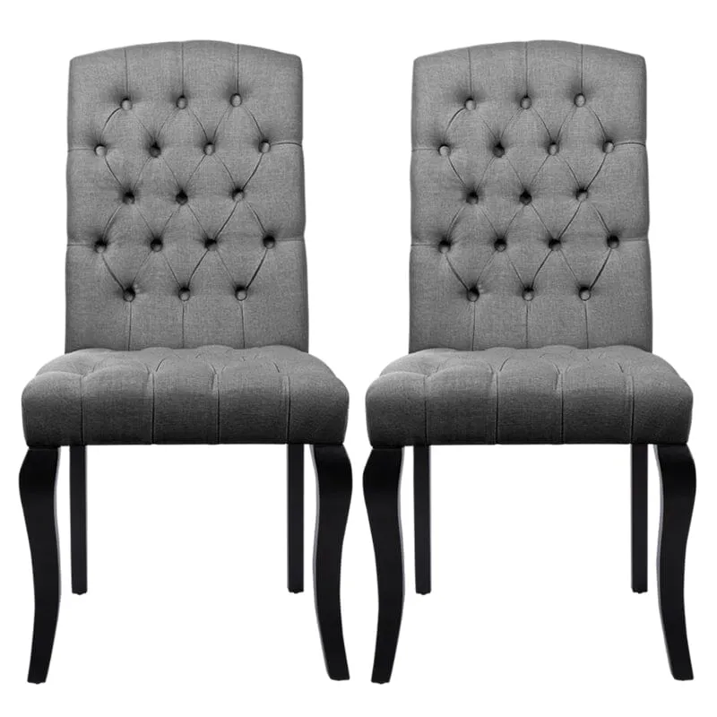 107cm Height Set of 2 Comfortable Linen Buttoned Dining Chairs