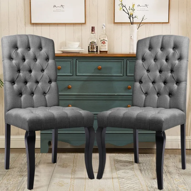 107cm Height Set of 2 Comfortable Linen Buttoned Dining Chairs