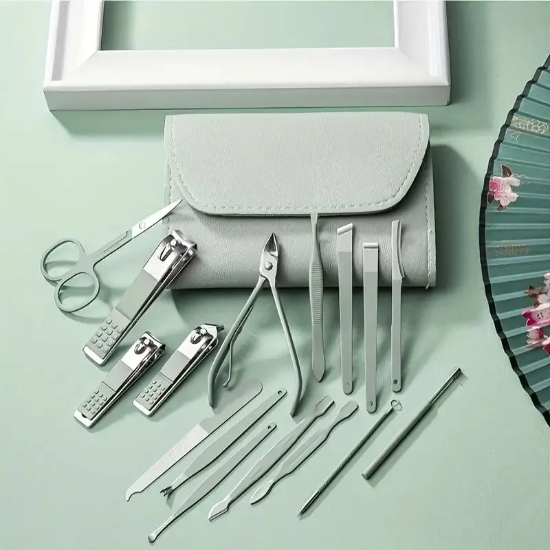 16-Pieces: Nail Clippers Manicure Tool Set with Portable Travel Case