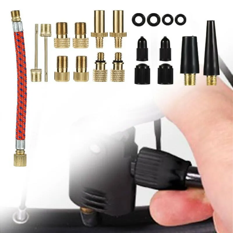 21Pcs/Set Bicycle Tire Inflatable Tube Needle Air Hose Adapter Kits Bicycle Repair Tools Connector Pump Basketball Valve