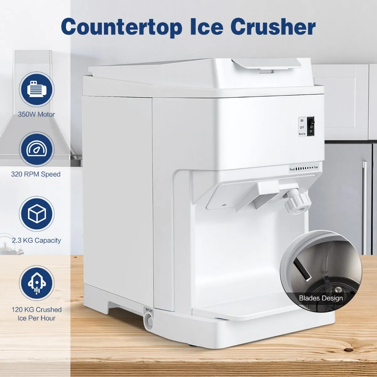 350W  Ice Size Adjustable Commercial Electric Ice Crusher for Home Restaurant