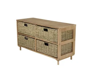 4 Drawer Natural Seagrass Wooden Storage Chest Stylish 46cm