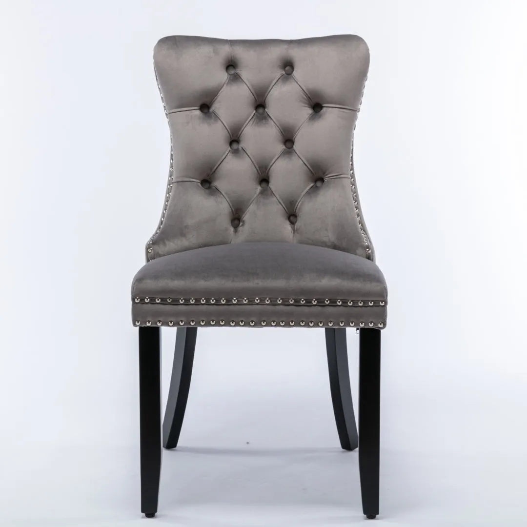 8x Velvet Tufted Dining Chairs, Solid Wood Legs, High Backrest