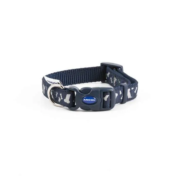 Ancol Nylon Paw N Bone Adjustable Collar Blue