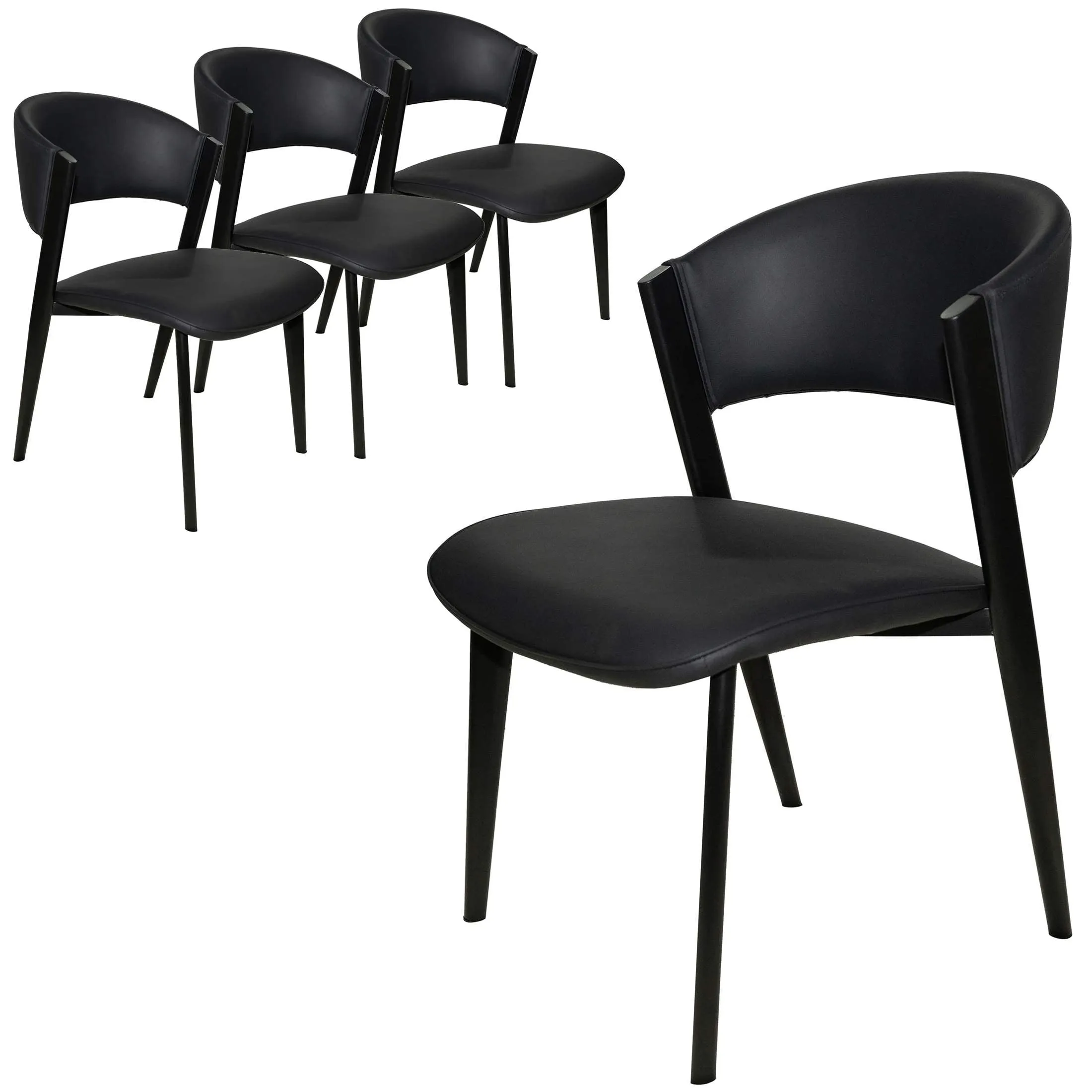 Aspen Dining Chairs Upholstered in Leather with Black Metal Legs Set of 4