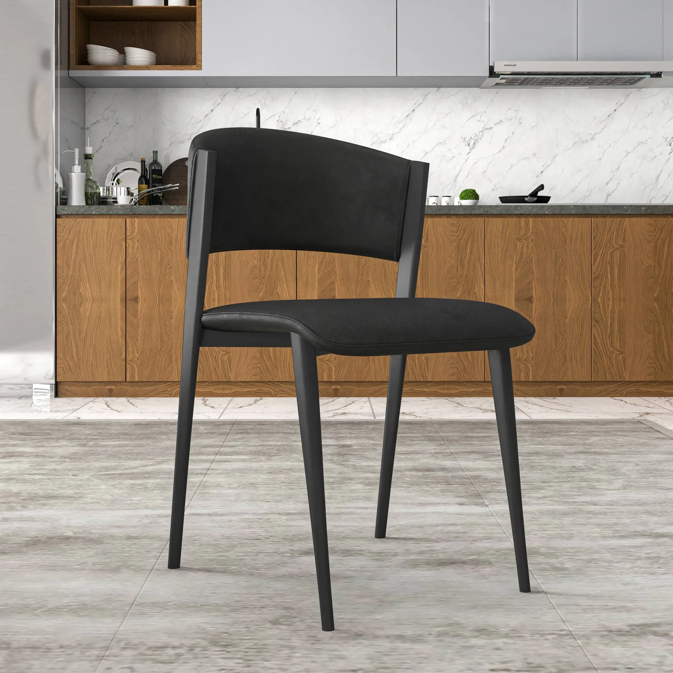 Aspen Dining Chairs Upholstered in Leather with Black Metal Legs Set of 4