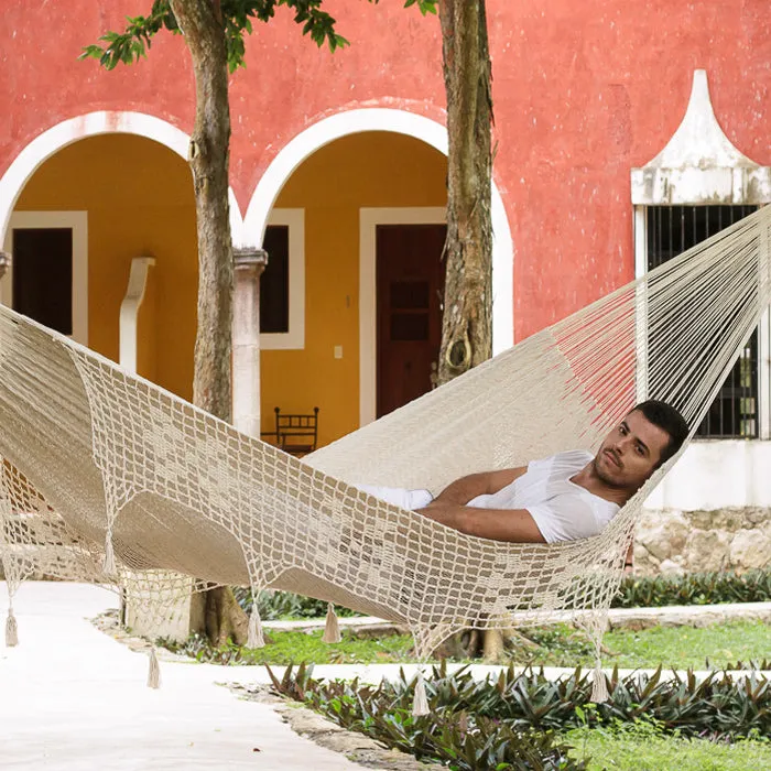 Authentic Mexican Deluxe Outdoor Undercover Cotton Hammock in Ivory