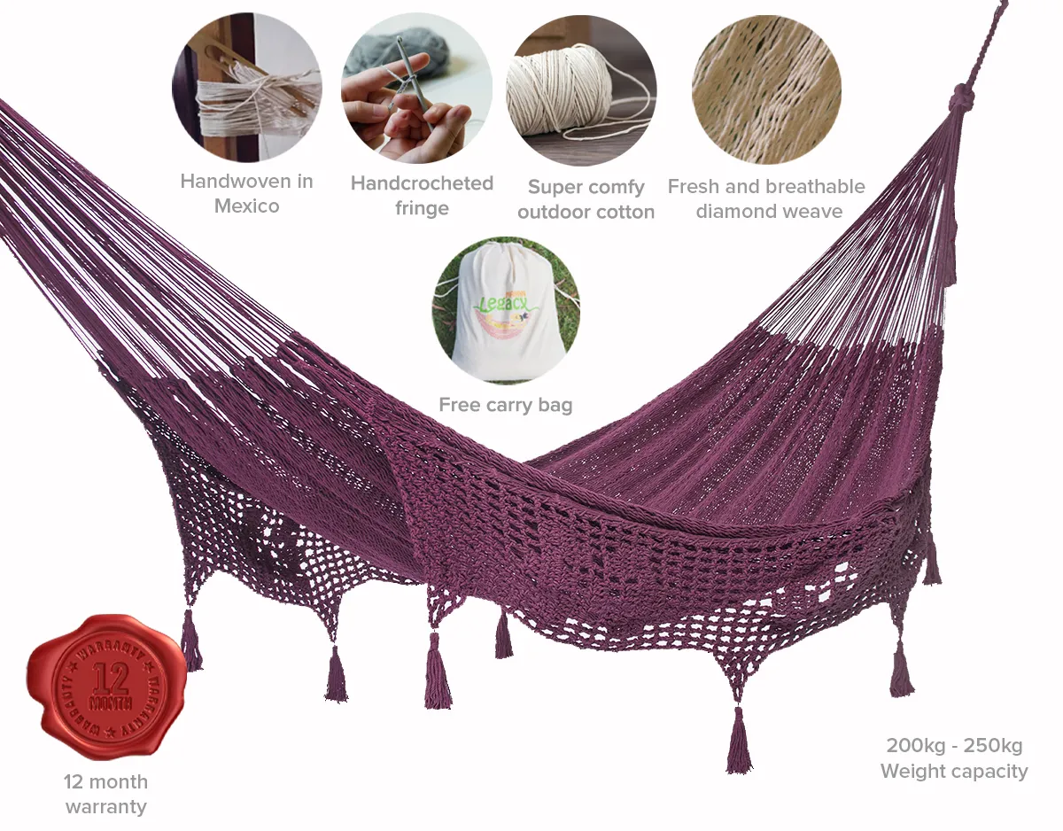 Authentic Mexican Deluxe Outdoor Undercover Cotton Hammock in Maroon