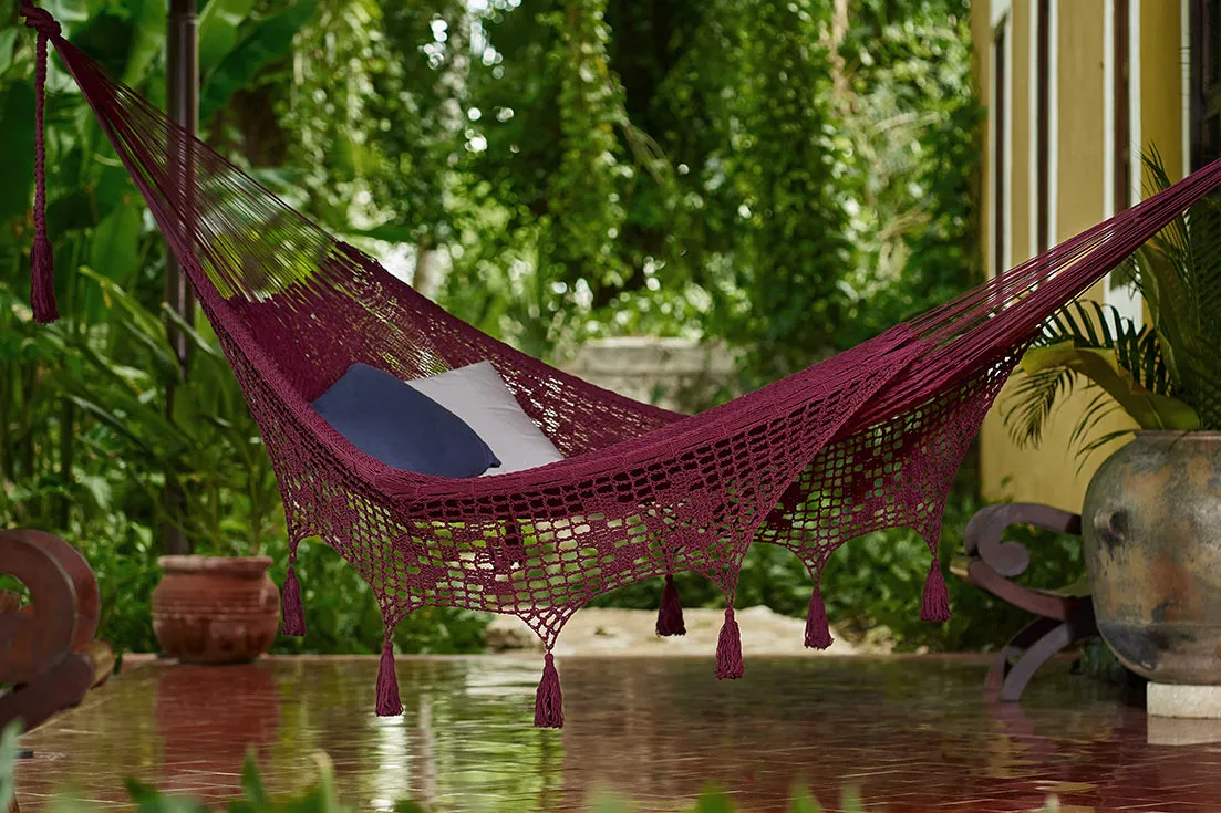 Authentic Mexican Deluxe Outdoor Undercover Cotton Hammock in Maroon