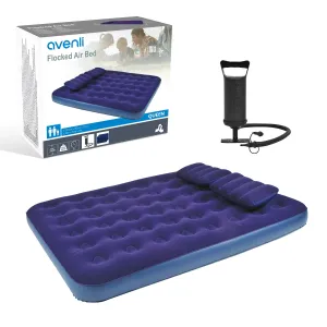 Avenli Queen Sized Flocked Airbed with Pillows and Hand Pump