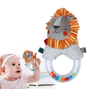 Baby Moo King Of Jungle Sensory Hand Grab Developmental Plush Handheld Ring Rattle Toy - Grey