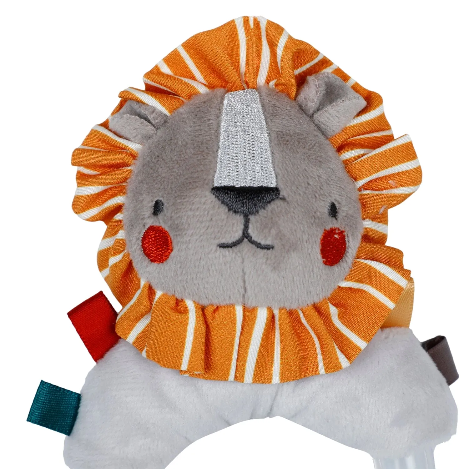 Baby Moo King Of Jungle Sensory Hand Grab Developmental Plush Handheld Ring Rattle Toy - Grey