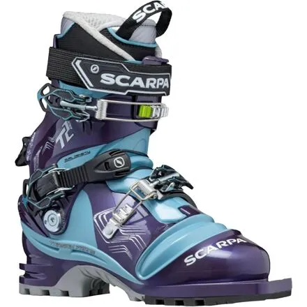 Boots T2 Eco Telemark - 2024 women's Scarpa, color Bourgogne/Polar Blue