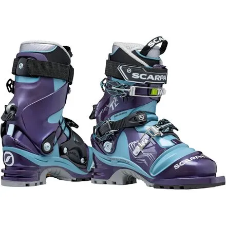 Boots T2 Eco Telemark - 2024 women's Scarpa, color Bourgogne/Polar Blue