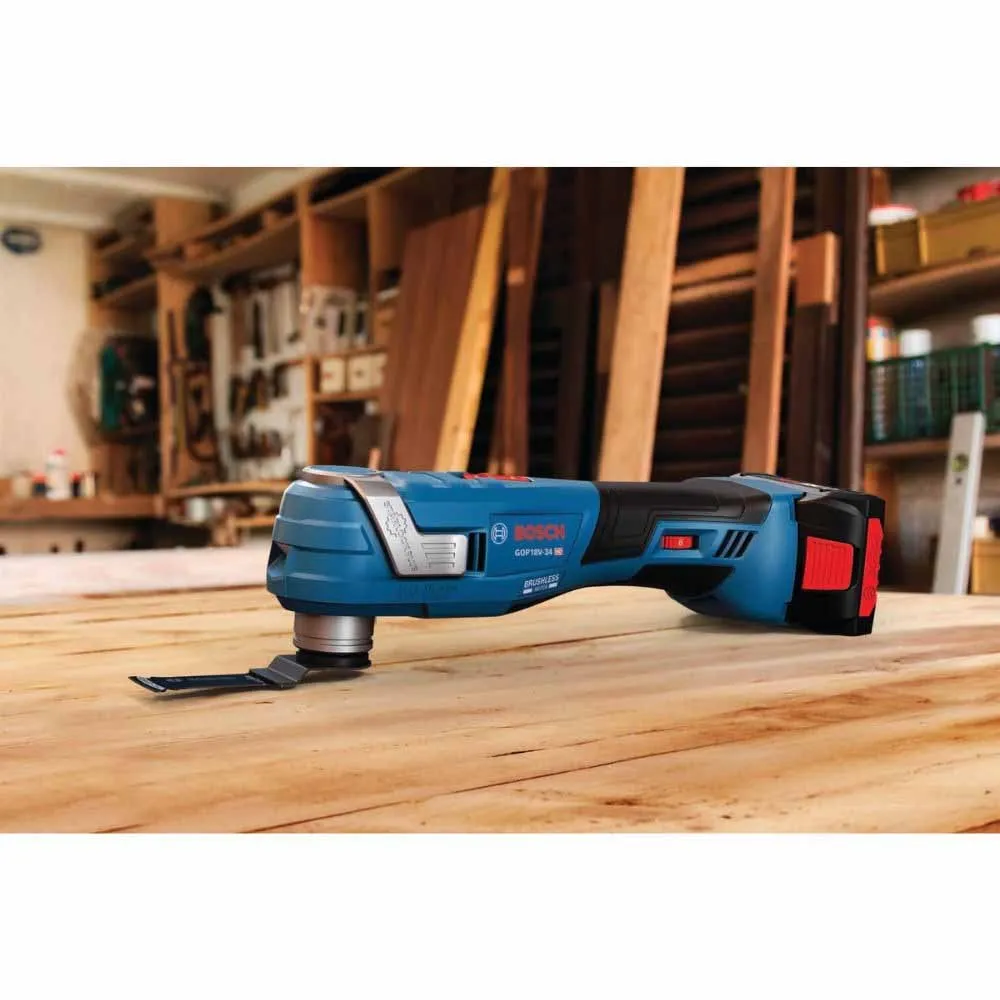 Bosch GOP18V-34B14 18V Brushless Starlock Oscillating Kit w/ (1) CORE18V 4 Ah Advanced Battery and GAL18V-40   3 Blades   Sanding Pads