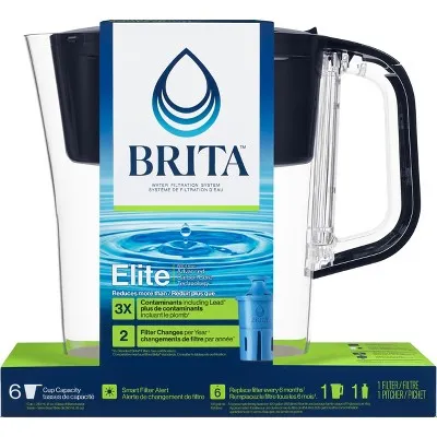 Brita Water Filter Soho Water Pitcher Dispensers with Longlast Water Filter - Black