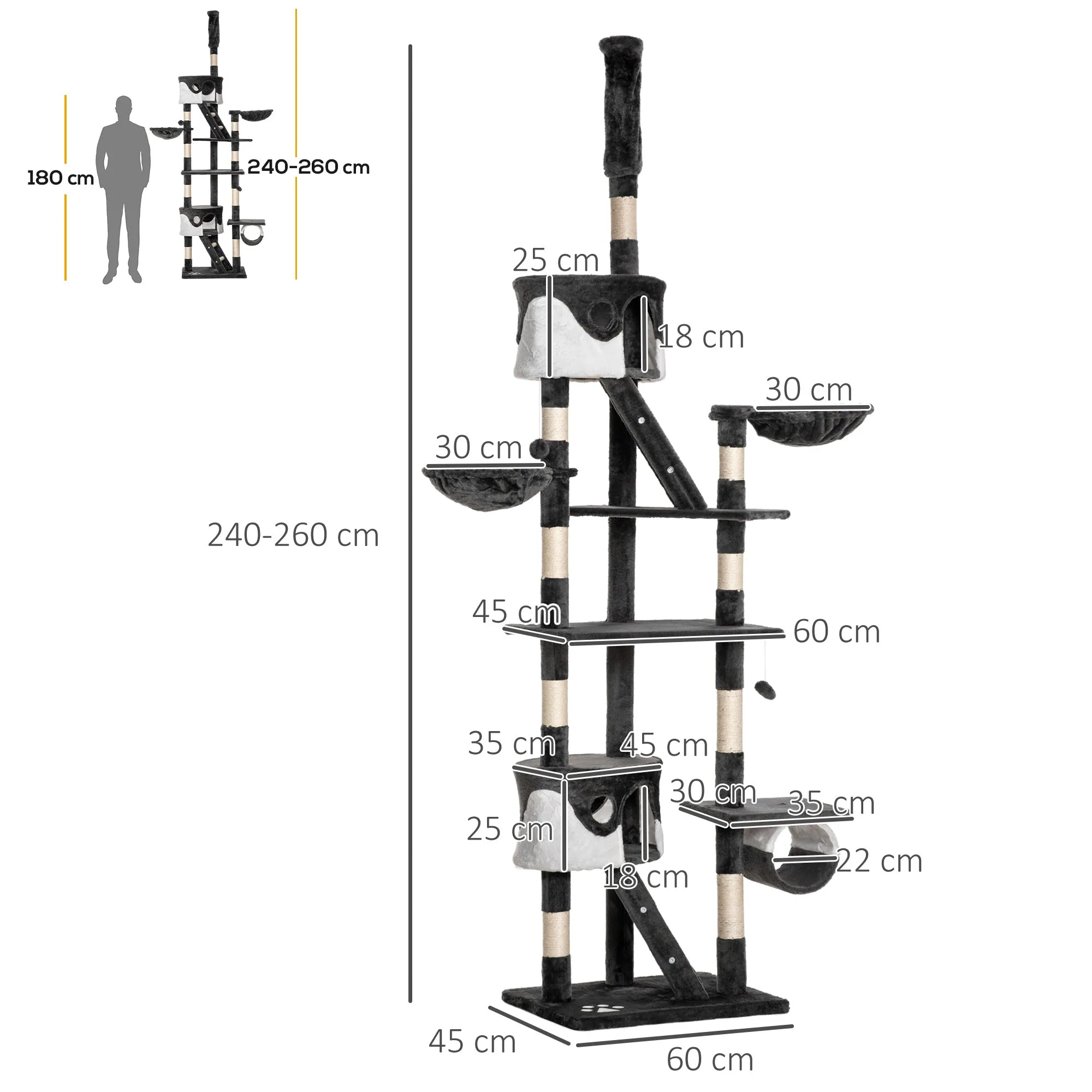 Cat Tree Kitten Condo Fun House Adjustable Grey & White