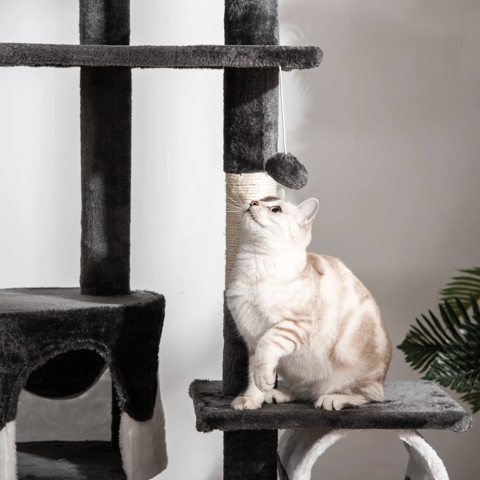 Cat Tree Kitten Condo Fun House Adjustable Grey & White