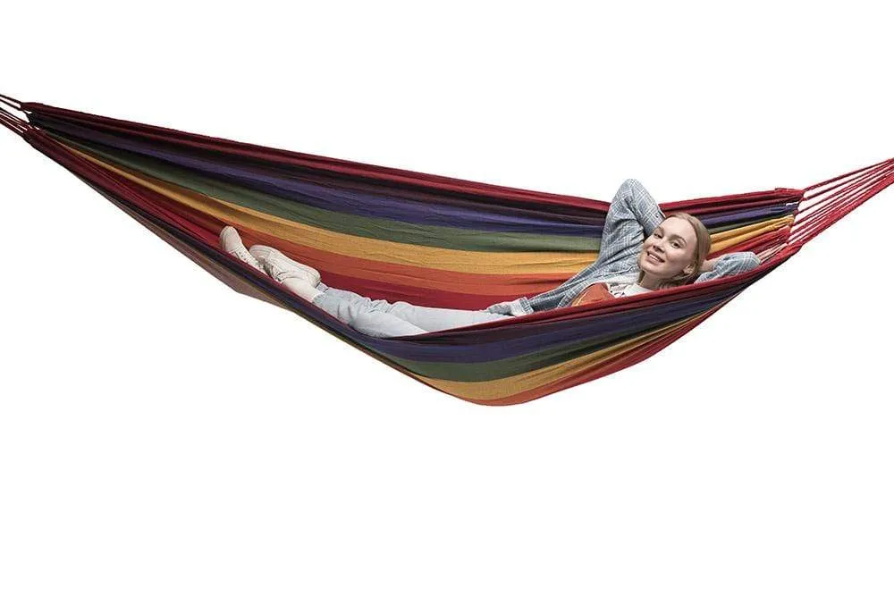 Deluxe Brazilian Style Double Hammock with Bamboo Stand