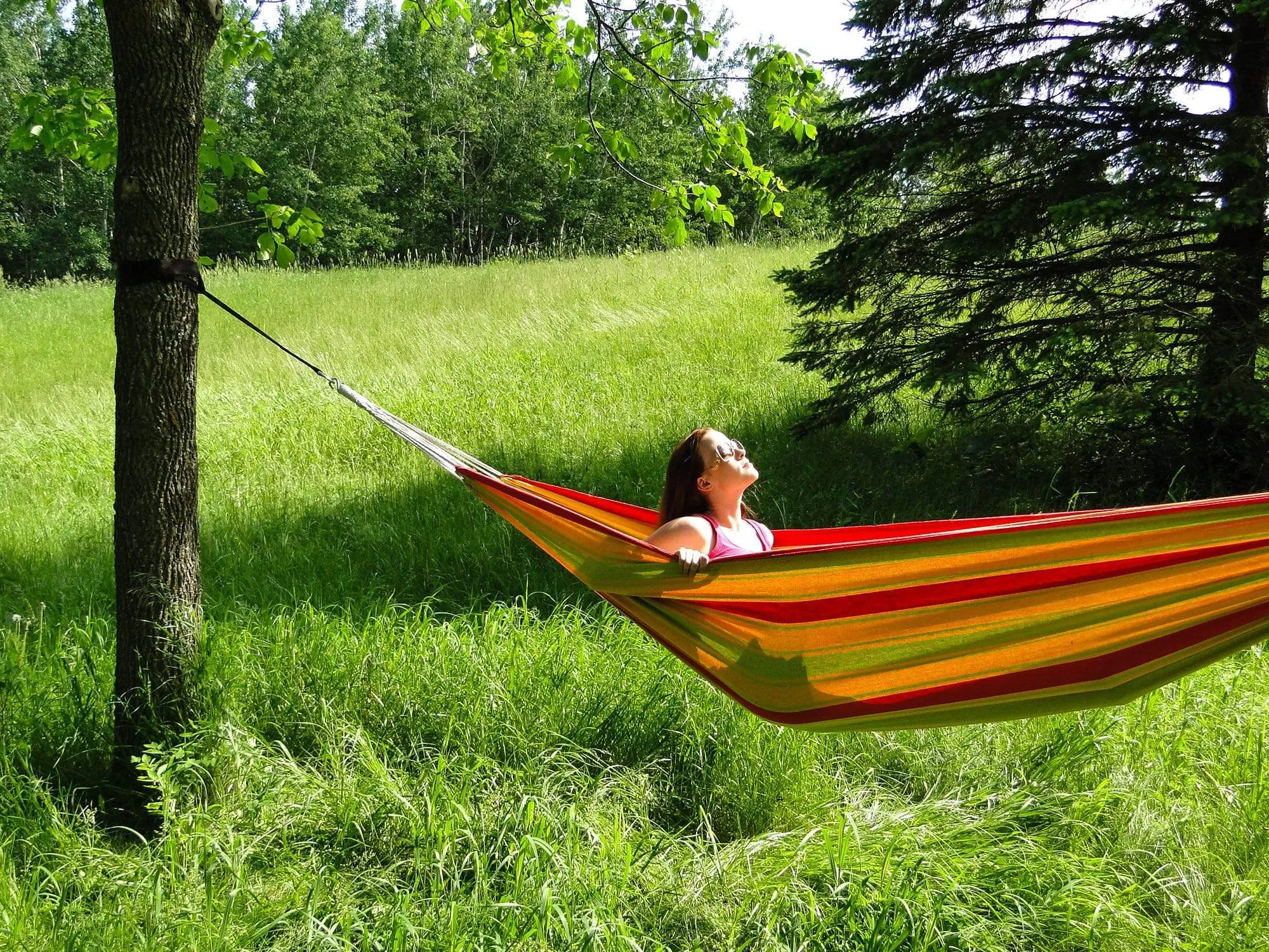 Deluxe Brazilian Style Double Hammock with Bamboo Stand