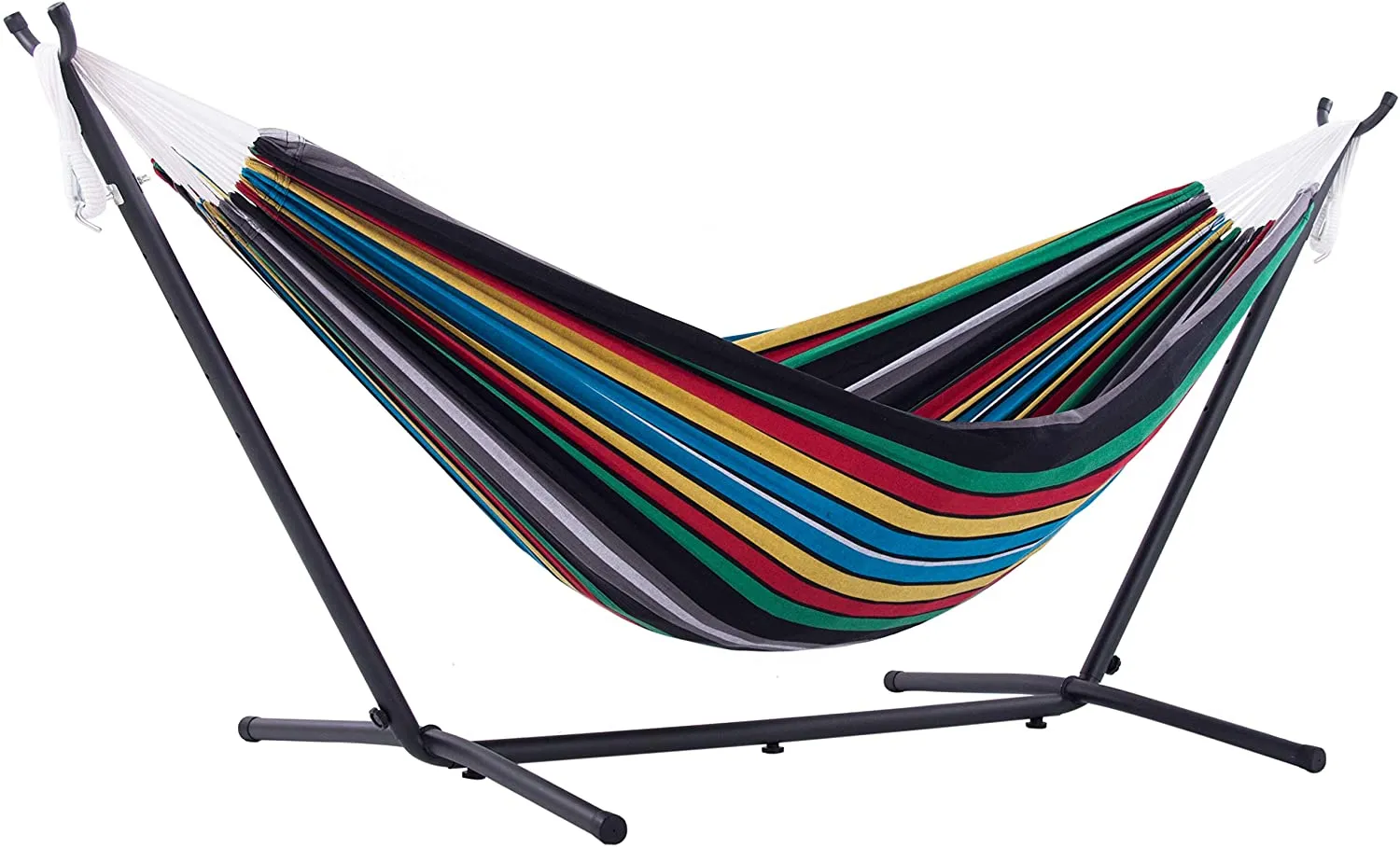 Double Cotton Hammock with Space Saving Steel Stand, 450 lb Capacity - Premium Carry Bag Included