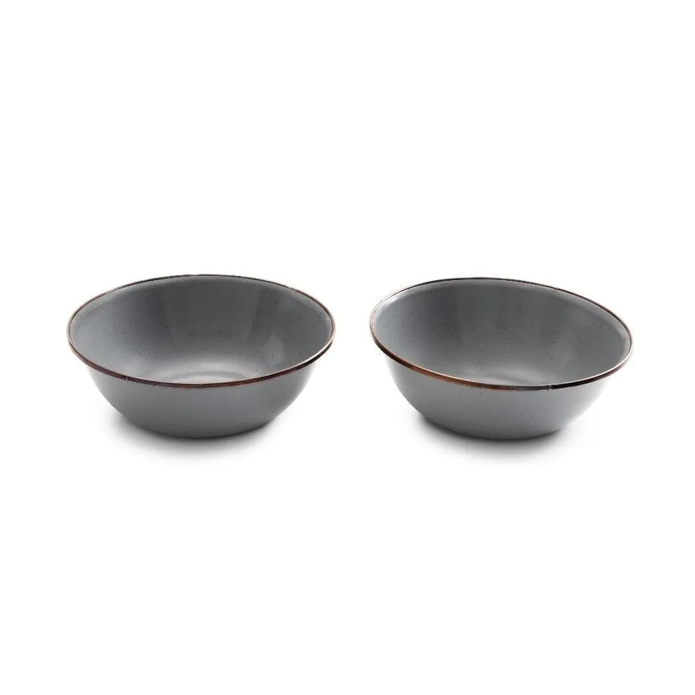 Enamel Bowl Set In Slate Grey - Set Of Two Bowls