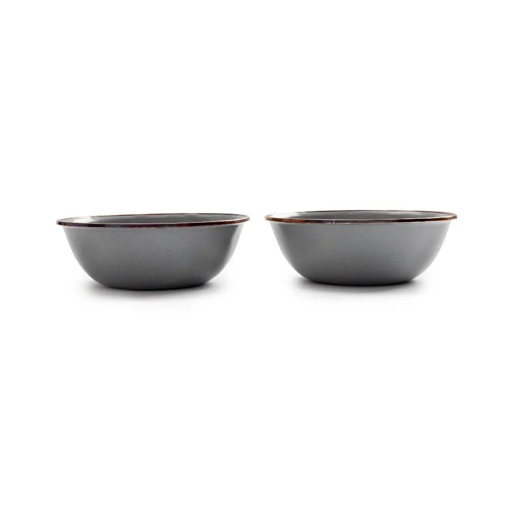 Enamel Bowl Set In Slate Grey - Set Of Two Bowls