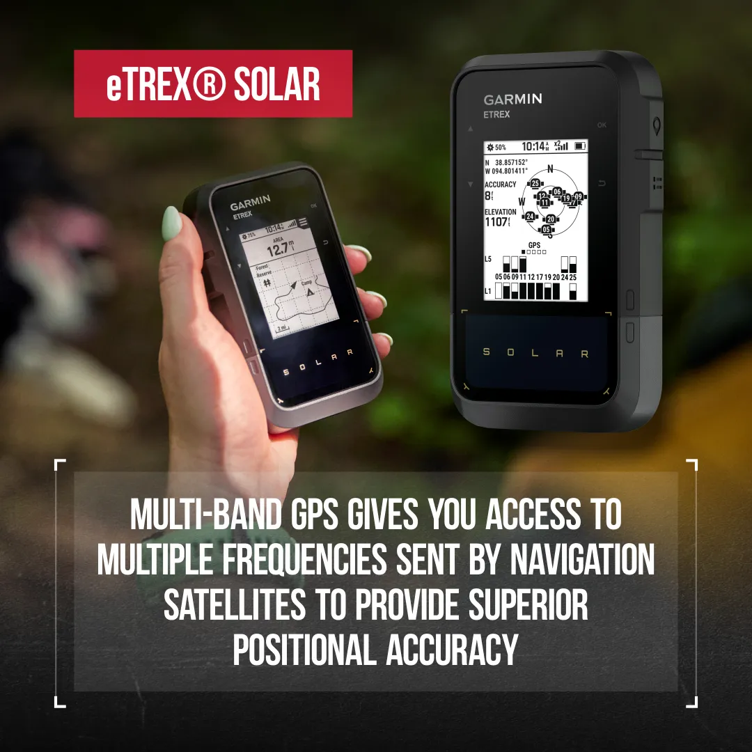 Garmin eTrex Solar, GPS Handheld Navigator, Unlimited Battery Life, Water Resistant (010-02782-00)