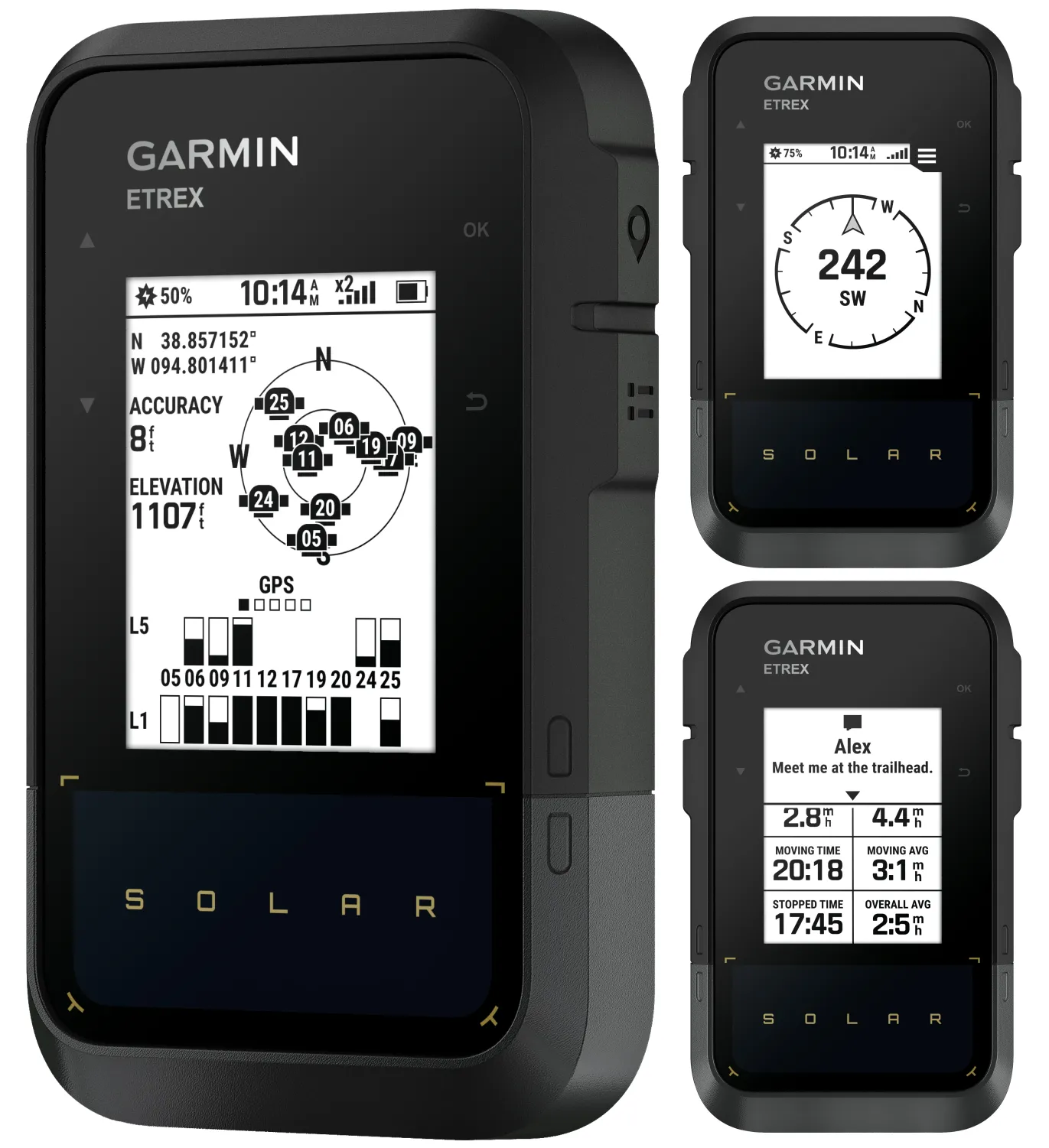 Garmin eTrex Solar, GPS Handheld Navigator, Unlimited Battery Life, Water Resistant (010-02782-00)