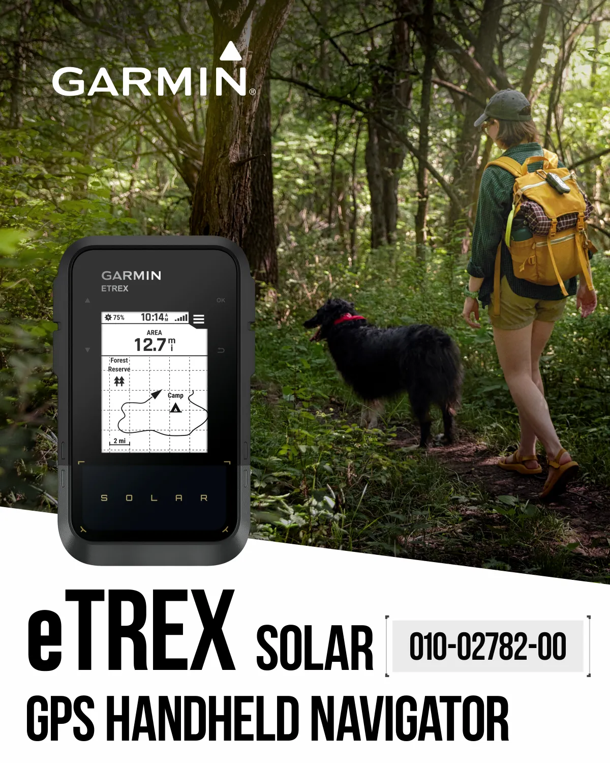 Garmin eTrex Solar, GPS Handheld Navigator, Unlimited Battery Life, Water Resistant (010-02782-00)