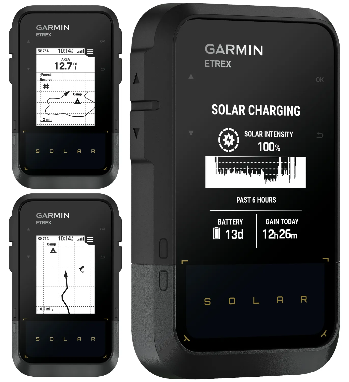 Garmin eTrex Solar, GPS Handheld Navigator, Unlimited Battery Life, Water Resistant (010-02782-00)