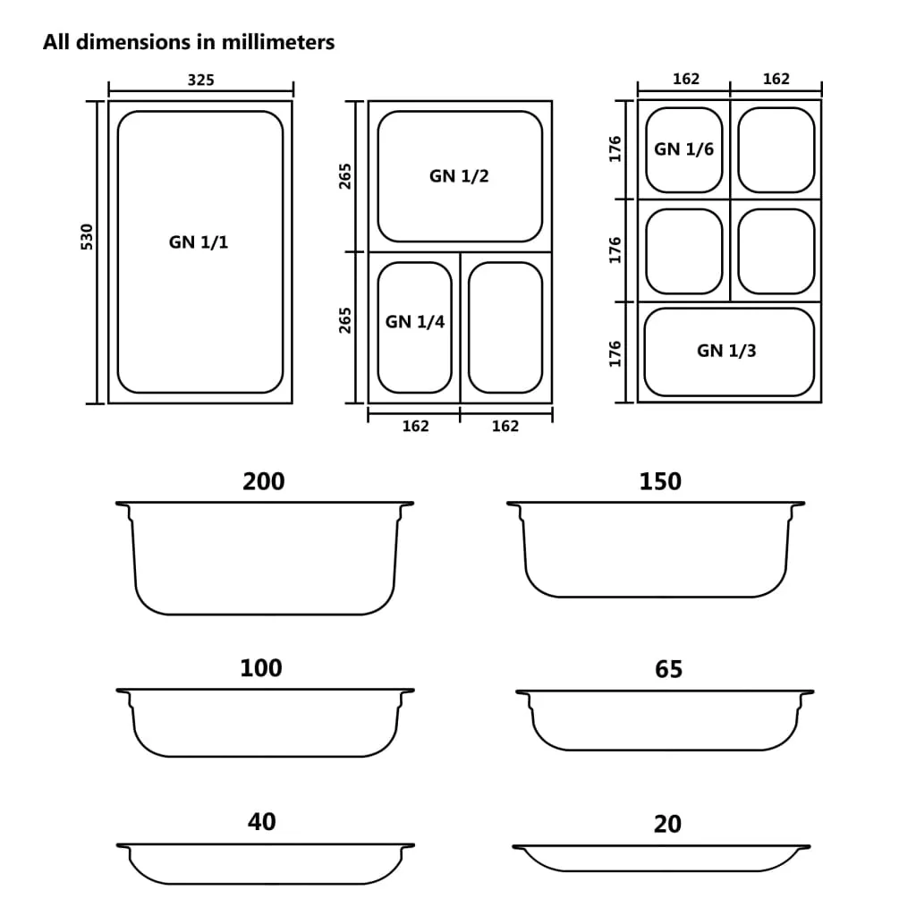 Gastronorm Containers 8 pcs GN 1/2 40 mm Stainless Steel