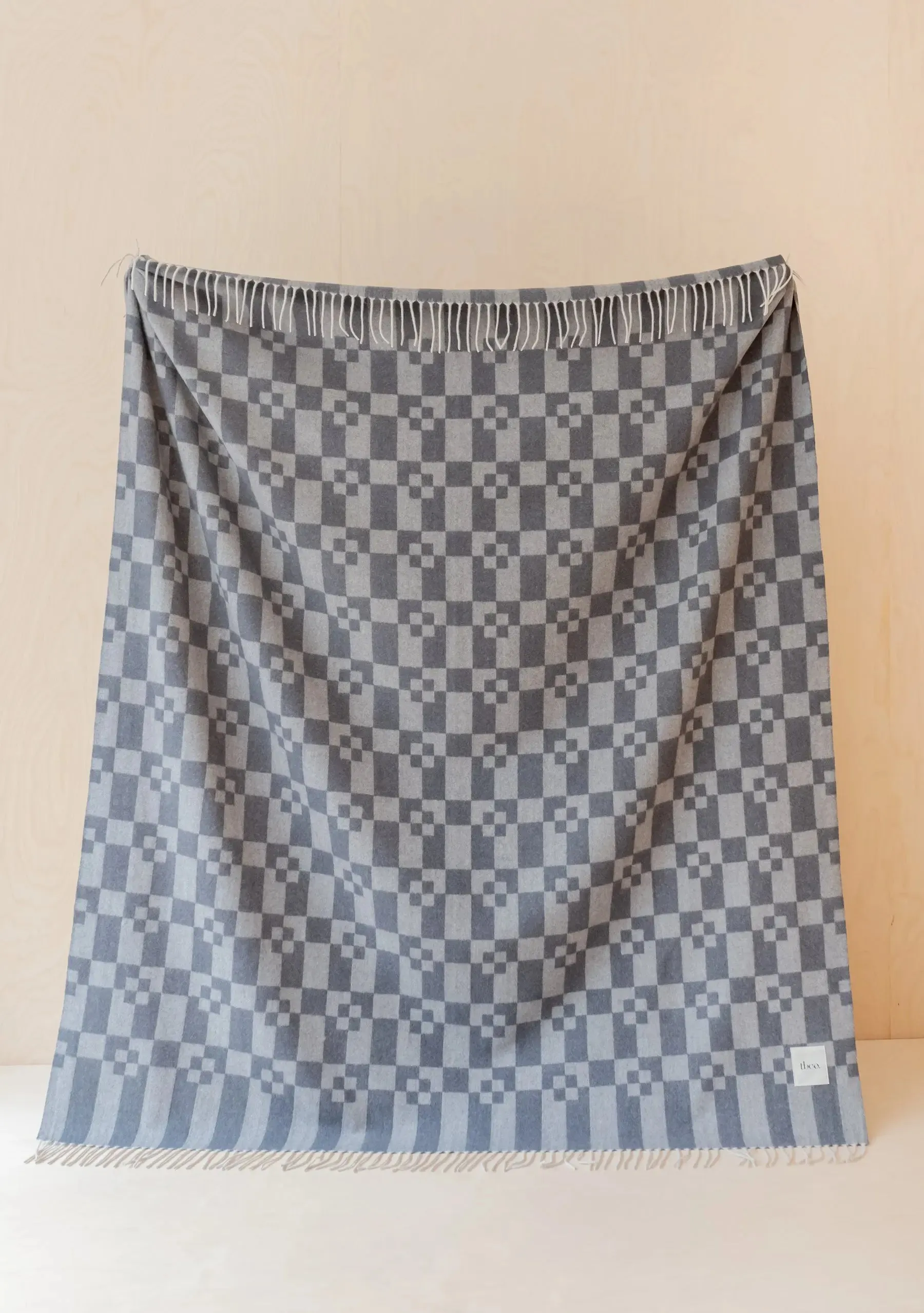 Grey Geometric Block Cashmere & Merino Blanket