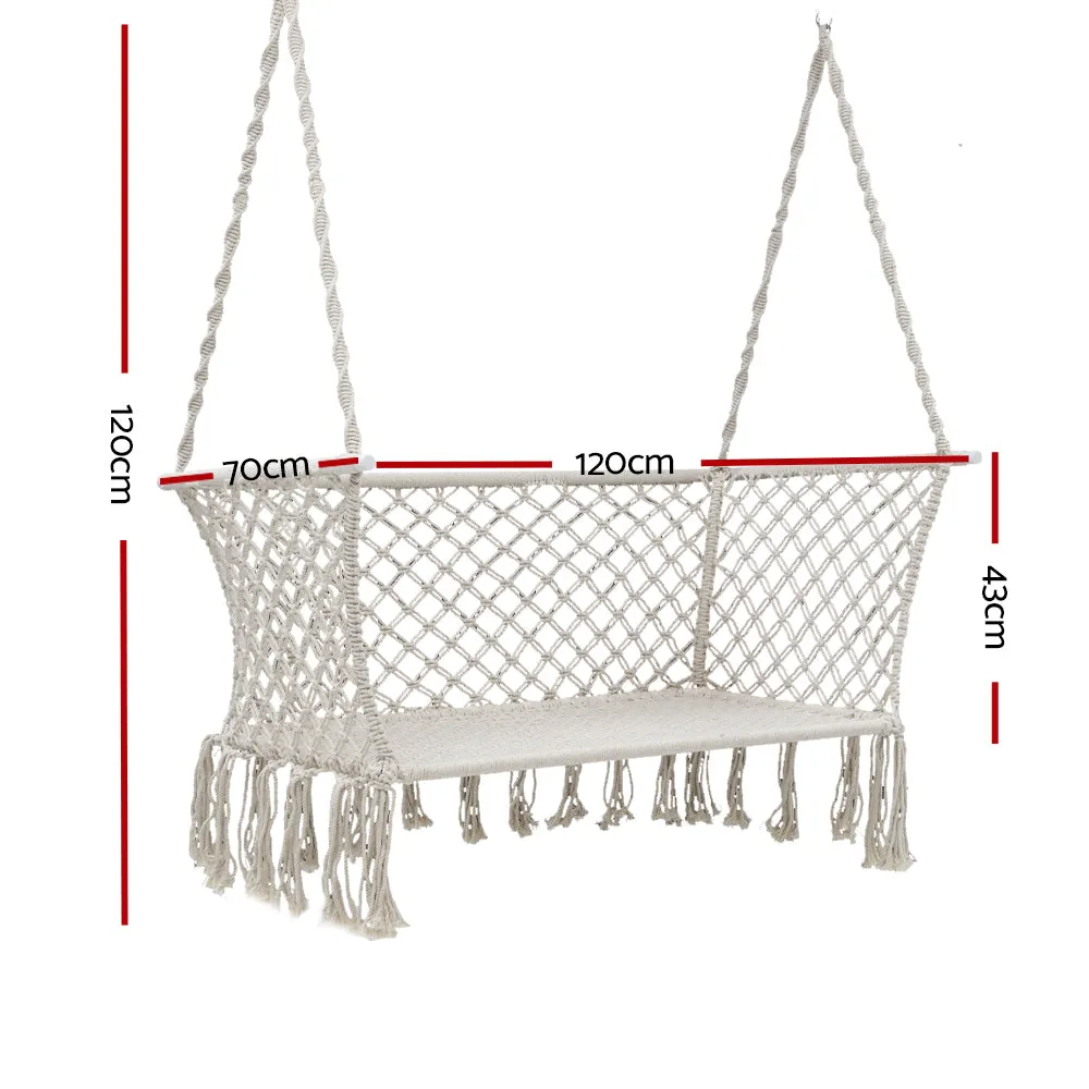 Hanging Rope Hammock Chair Patio 2 Person Swing Hammocks Double Portable Cream