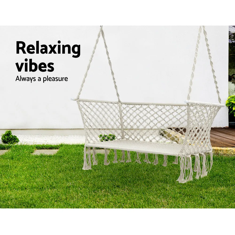 Hanging Rope Hammock Chair Patio 2 Person Swing Hammocks Double Portable Cream