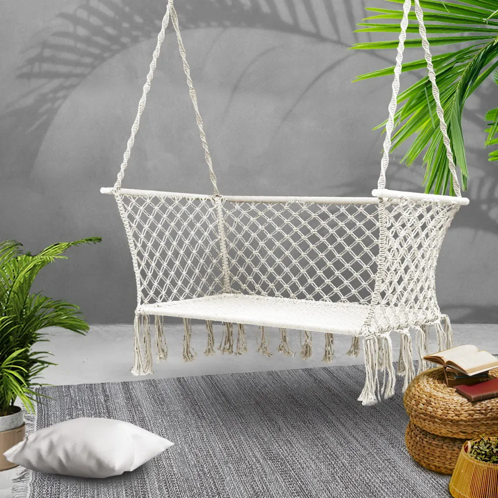 Hanging Rope Hammock Chair Patio 2 Person Swing Hammocks Double Portable Cream