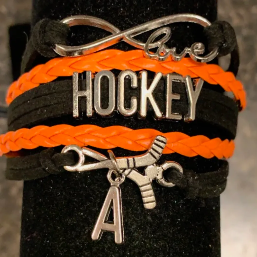 Hockey Initial Charm Bracelet - Pick Color