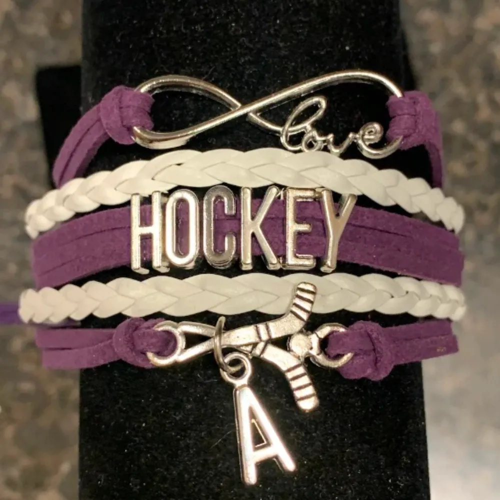 Hockey Initial Charm Bracelet - Pick Color