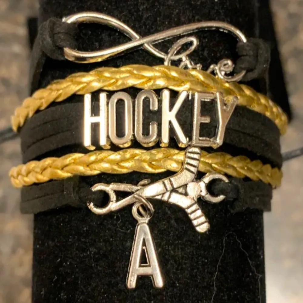 Hockey Initial Charm Bracelet - Pick Color