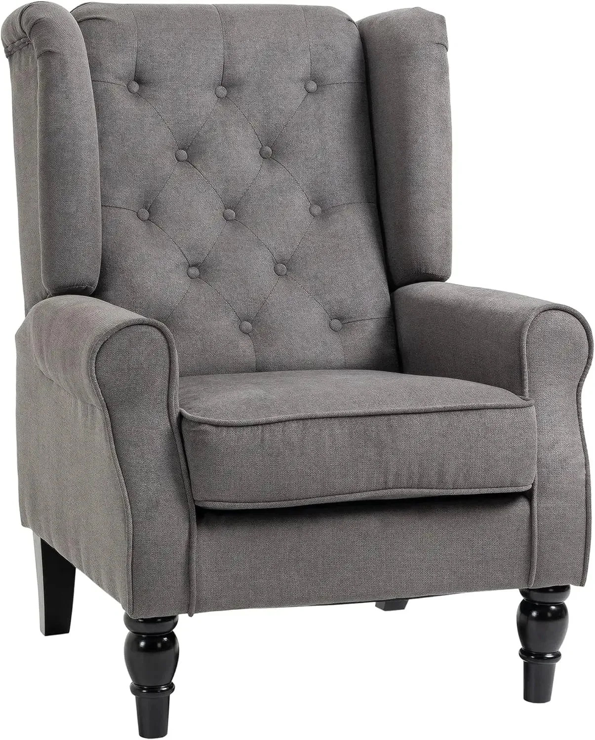 HOMCOM Button-Tufted Accent Chair with High Wingback, Rounded Cushioned Armrests and Thick Padded Seat, Dark Green