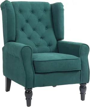 HOMCOM Button-Tufted Accent Chair with High Wingback, Rounded Cushioned Armrests and Thick Padded Seat, Dark Green