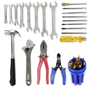 Homdum Home Handyman 21 Pc Tool Kit set (Hammer 350gm   Adjustable Spanner 10inch   Plier 8inch   Wire stripper   9Pc Screwdriver kit  8Pc Doe spanner Set.)