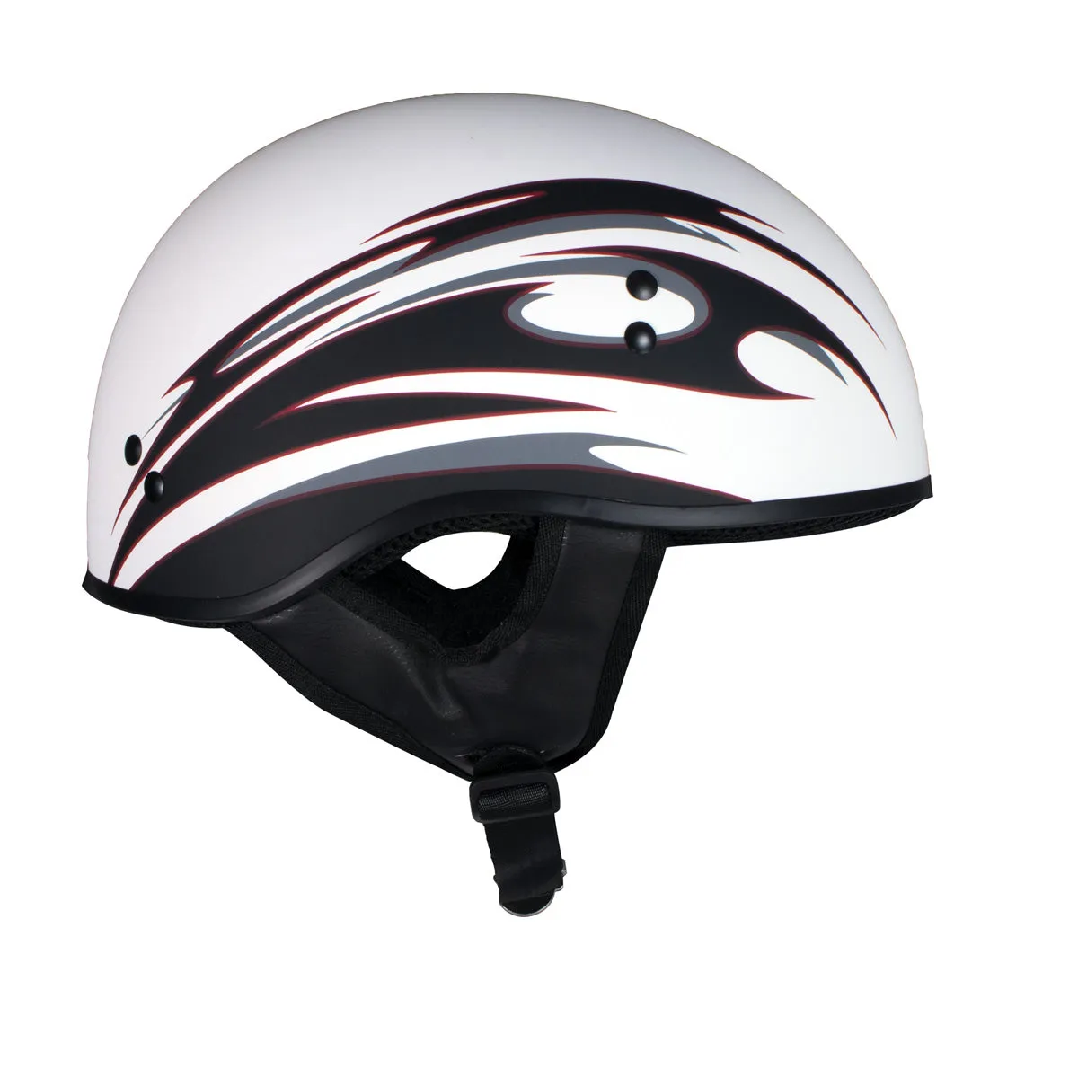 Hot Leathers Tribal White Motorcycle Skull Cap Half Helmet for Men and Women DOT Approved HLT68