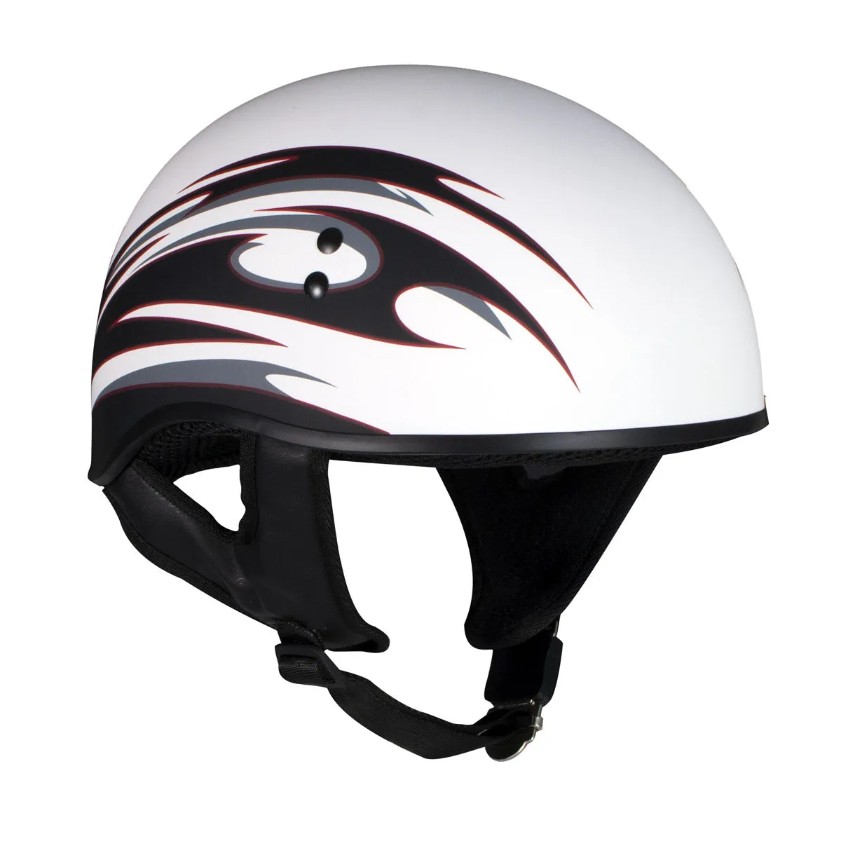 Hot Leathers Tribal White Motorcycle Skull Cap Half Helmet for Men and Women DOT Approved HLT68