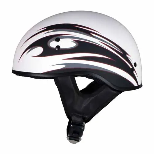 Hot Leathers Tribal White Motorcycle Skull Cap Half Helmet for Men and Women DOT Approved HLT68