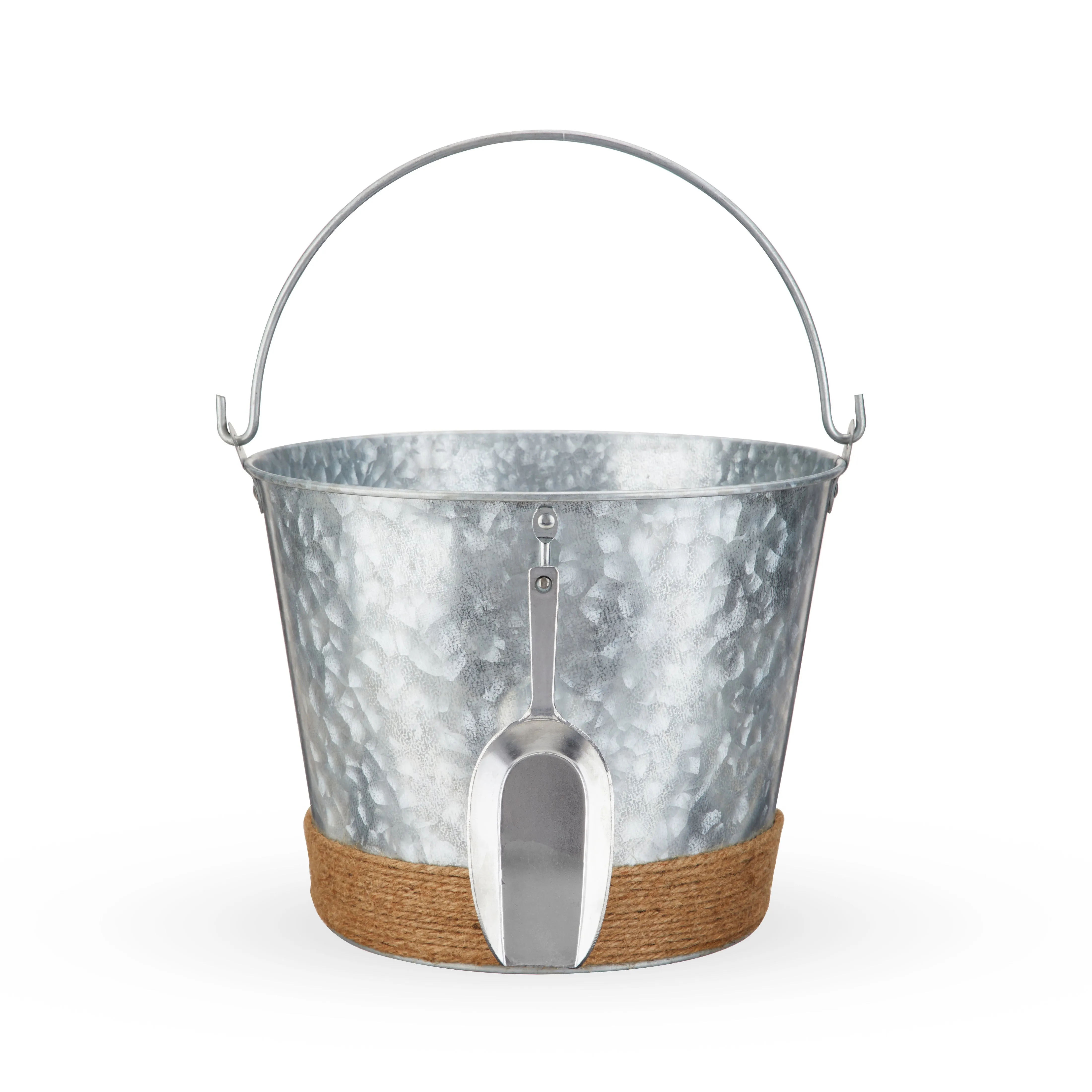 Jute-Wrapped Galvanized Ice Bucket