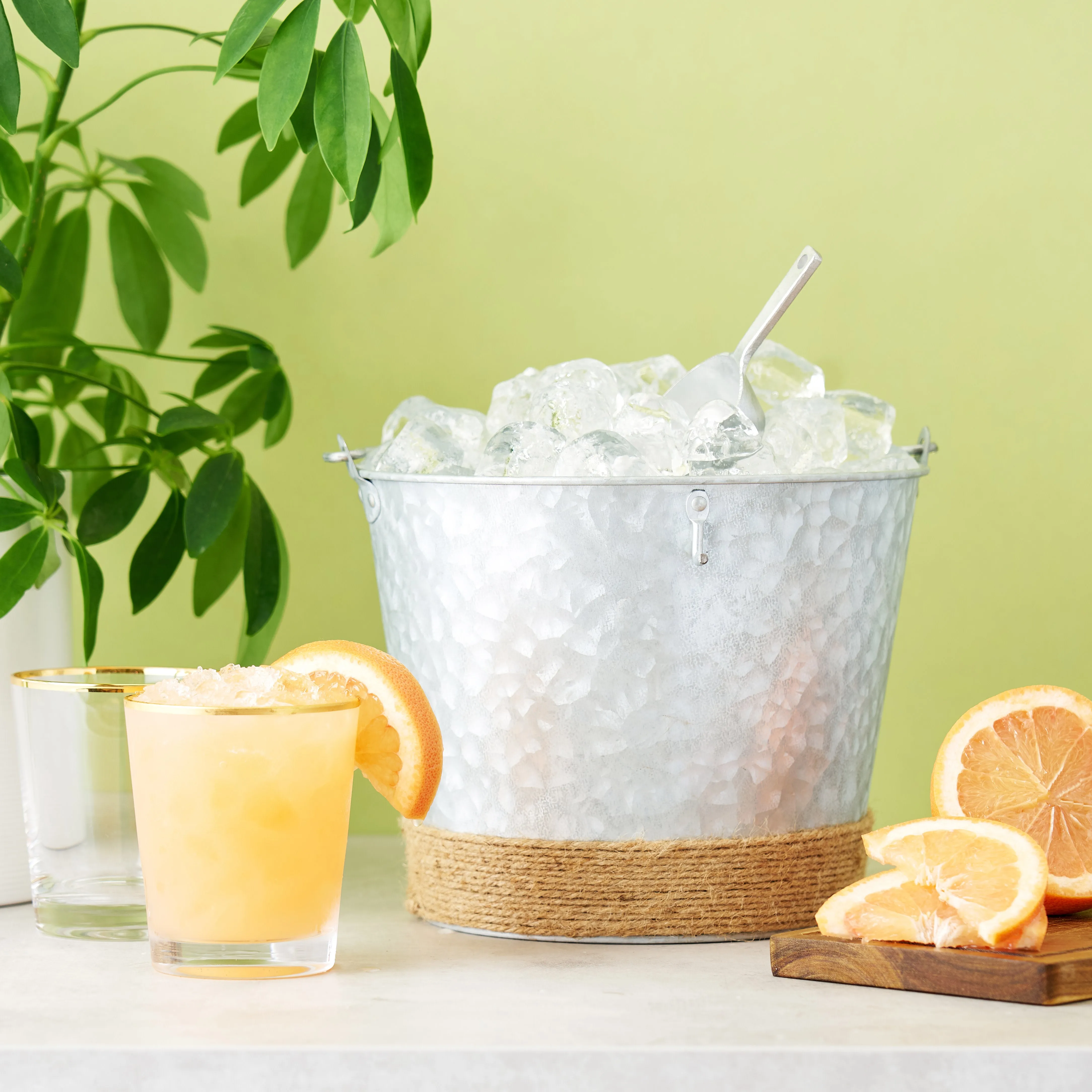 Jute-Wrapped Galvanized Ice Bucket