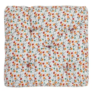 Kuber Industries Flower Printed Microfiber Durable, Comfortable & Soft Square Chair Pad/Cushion/Seat Pad, 18 * 18 Inch (White)