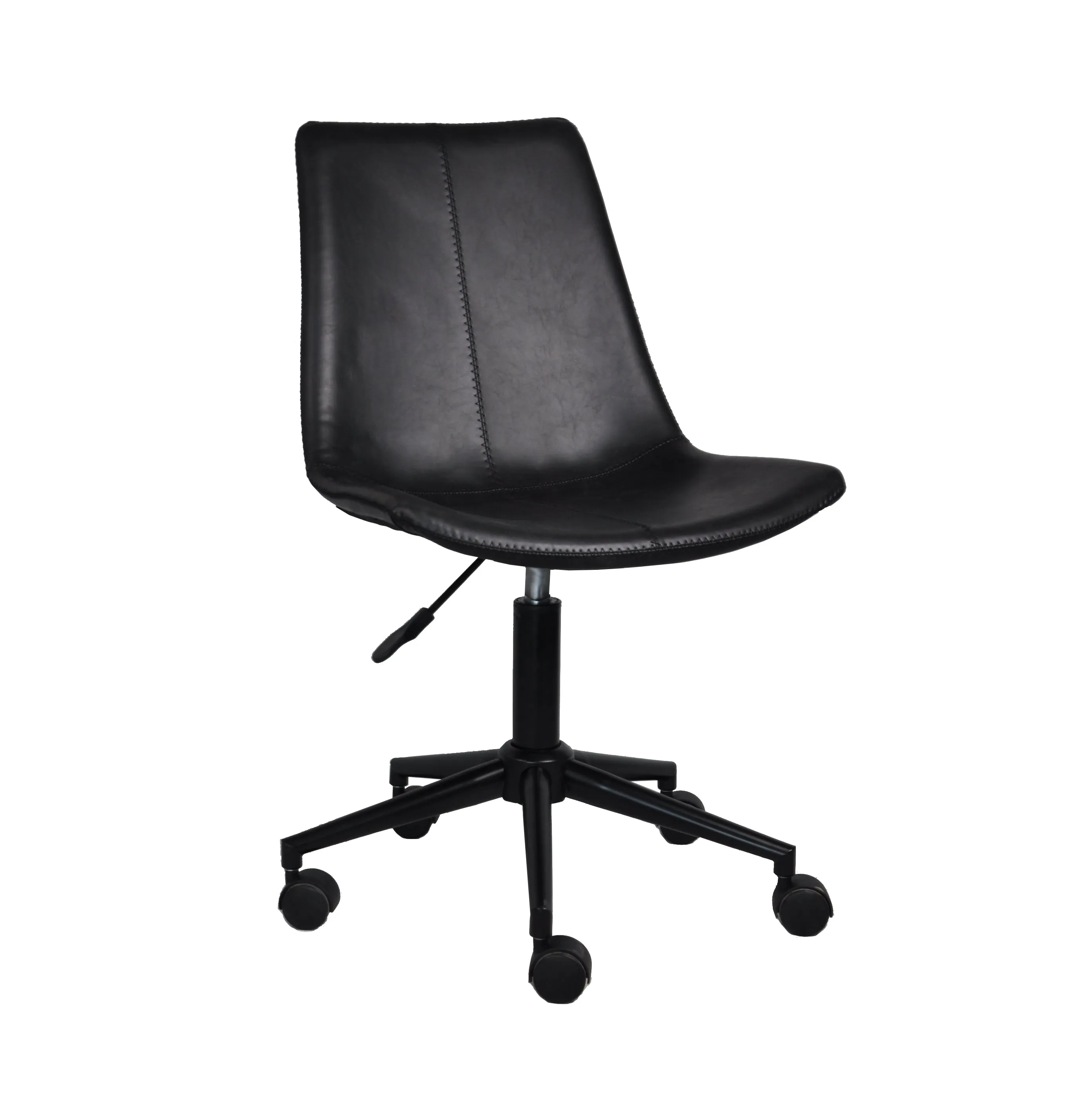 Lombardi Padded Office Chair,Black Faux Leather Seat And Black Base